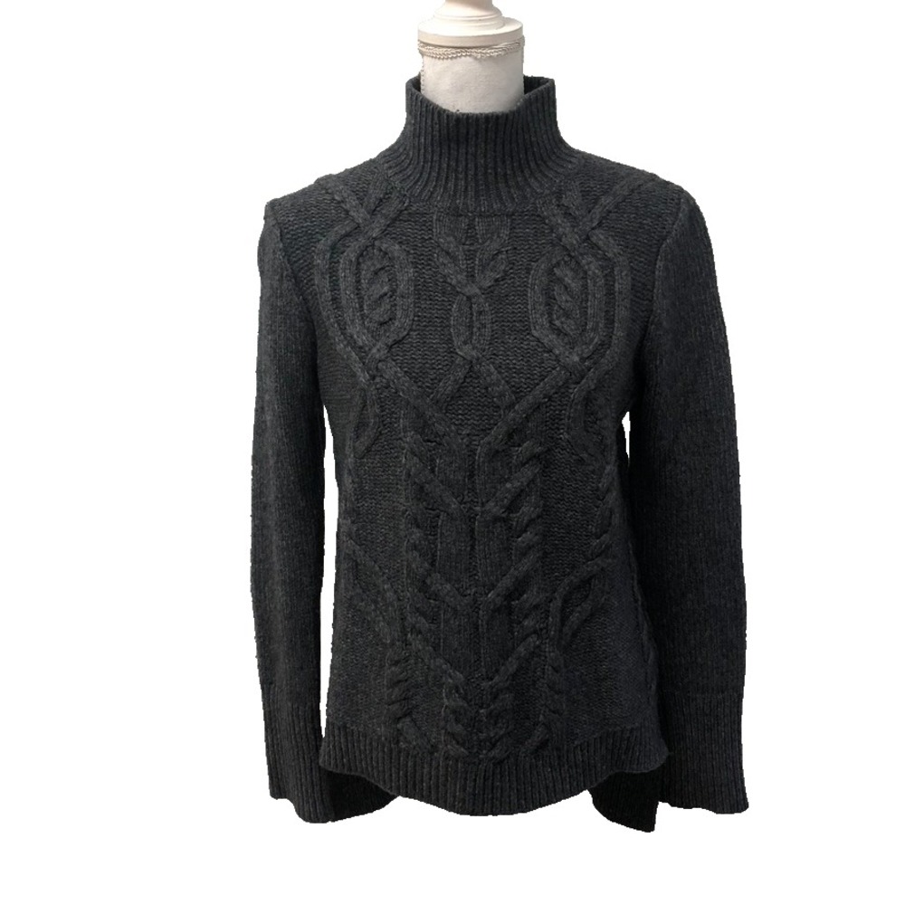 Veronica Beard Cable Knit Sweater Jumper Womens Small Gray Turtleneck Wool
